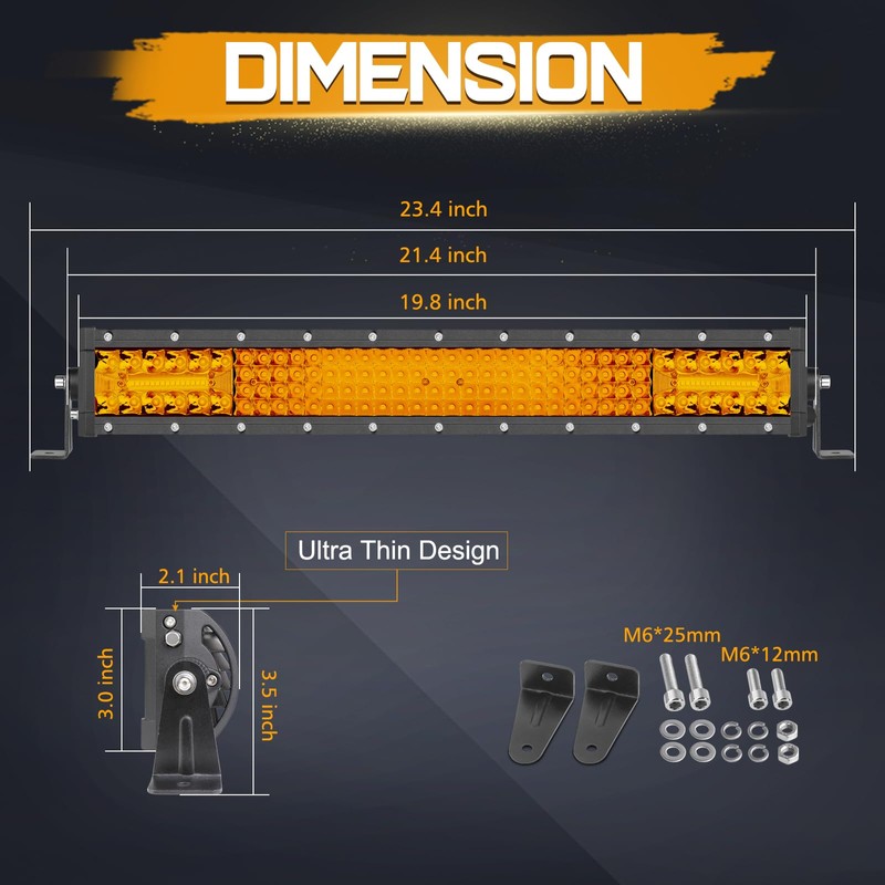 20 Inch Amber LED Light Bar, Niking Auto 150W Quad