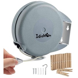 Idiomum Retractable Clothesline Indoor Outdoor Heavy Duty 40 Feet - PVC Clothes Line Retracting - Clothesline with Wall Mount - Retractable Laundry Line for Drying Clothes with 12 ClothesPins