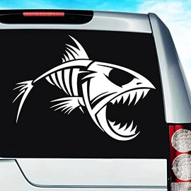 Fish Skeleton Vinyl Decal Sticker Bumper Cling for Car Truck Window Laptop Wall Cooler Tumbler | Die-Cut/No Background | Multi Sizes/Colors | by Car Decal Geek-Yellow, 8"