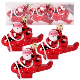 Christmas Concepts® Pack of 3-90mm (3.5") Red & White Glittery Santa In Helicopter Baubles - Christmas Tree Decorations