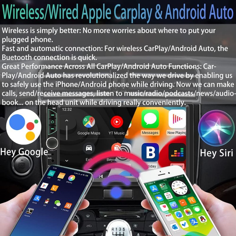 Double Din Car Stereo with Wireless Apple Carplay,Wireless Android Auto,7