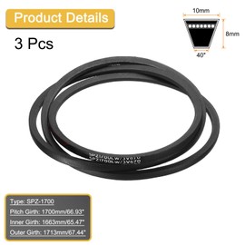 sourcing map 3Pcs SPZ-1700 Drive Wedge Belts V-Belt Industrial Power Rubber Transmission Belt 1700mm Pitch Girth,10mm Width, 8mm Height, 1713mm Outer Girth