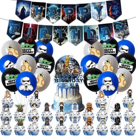 46 Pcs War Birthday Decorations, Cartoon Theme Party Supplies for Kids Boys Girls, Include Happy Birthday Banner, 25Cake Topper, 20Balloons