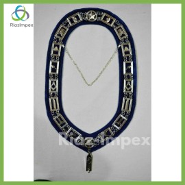 MASONIC BLUE LODGE OFFICER JUNIOR WARDEN APRON, SILVER CHAIN COLLAR AND JEWEL