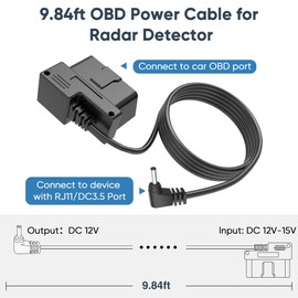 ZiBwnfuxcz OBD Radar Detector Power Cable,OBD to DC3.5 Detector Cable,OBDII Radar Charger Cable, Compatible with Cobr 380 480i Unide DFR1 Radenso Whistler 78se Cr97 etc Radar Detector