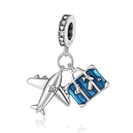 CHTLOR Charm Devil's Eye,Crab Pendant,Love Cat,French fries dangle Charm 925 Sterling Silver Pendant Women's Necklace Bracelet DIY pendant Fit for European Bracelet (Airplane suitcase)