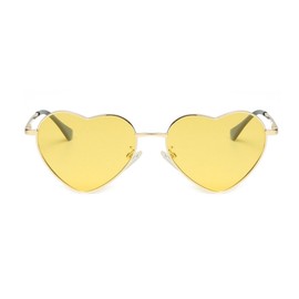 QVKUUT Vintage Heart Sunglasses Women's Polarised Festival Heart Shape Sunglasses, Gold/Yellow
