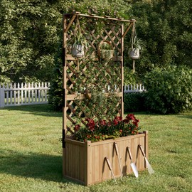 SPECRAFT 35.4x17.7x72 inch Wood Planter with Trellis and 1.6Ft Depth Large Planter Box for Outdoor, Raised Garden Bed for Climbing Plants, Gardening, Vegetables