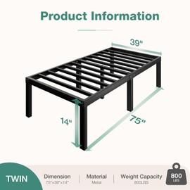 Novilla Twin Bed Frame, 14 Inch Metal Platform Bed Frame Twin Size with Storage Space Under Bed, Heavy Duty Steel Slat Support, Easy Assembly, No Box Spring Needed