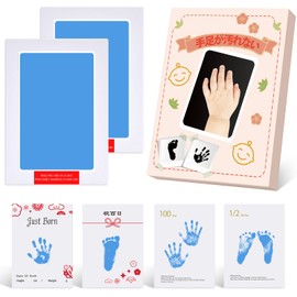 Noosuna [No Dirty Handprint Stamp, Baby] Handprint Foot Shape Kit, Large Size, 100th Day Celebration, Baby Shower, Commemorative Gift, Baby Supplies (Light Blue)