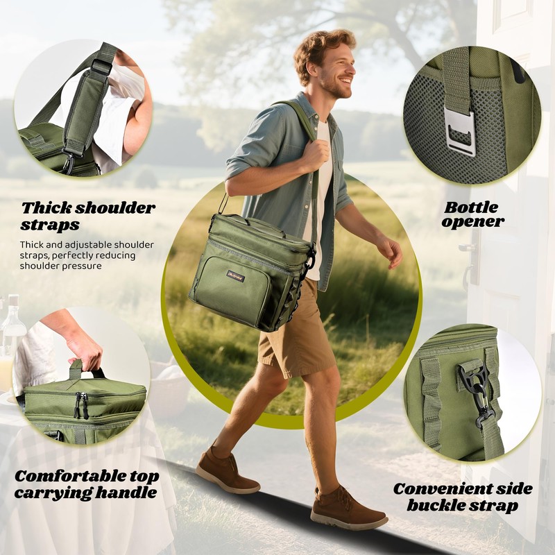 Ruthfot Double-Layer Insulated Cooler Foldable Lunch Box, Leakproof Cooler Bag