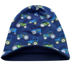 Wollhuhn Eco Warm Winter Boys / Girls / Children Winter Long Beanie Hat with Fleece Lining Various Designs (Made of Eco Fabrics, Organic) 20220666 (Tractor Dark Blue, S), Tractor dark blue
