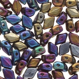 8.5 Grams Mini GemDuo Beads 6x4mm (About .23x.16 inches) Diamond Shaped Czech Glass Beads. Use for Beadweaving, Bead Loom, Jewelry Making. by Matubo. (Jet Rainbow Iris)