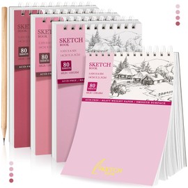 Gilprop 4 Pack 5.5" x 8.5" Sketchbook for Drawing Top Spiral Bound Sketch Pad with Pencil 80 Sheets Spiral Bound Acid Free Paper for Drawing Painting Blank Notebook Beginner Artist(Pink Colors)