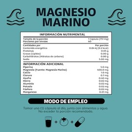 Beyond Vitamins Magnesio Marino Natural SIMAG. Alta Bio Disponibilidad y Absorción potenciado con Piperina. Francés del Mar Mediterraneo. Sólo Se Nece