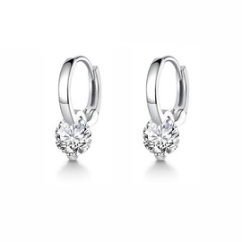 SLUYNZ Sterling Silver CZ Hoop Earrings for Women Teen Minimalist CZ Hoop Earrings Huggie (A-Silver)