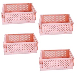 EURXLQ Pack of 4 Pink Folding Boxes 25 x 16 x 10 cm, Folding Box Baskets Storage Foldable Portable Storage Boxes Colourful Storage Box Suitable for Kitchen, Bathroom, Office, Bedroom