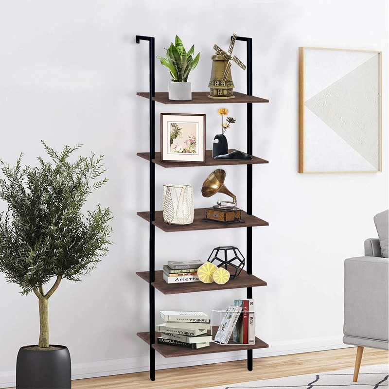 aboxoo Ladder Shelf Open Bookshelf 5-tier Wood Wall-mounted Bookcase Storage