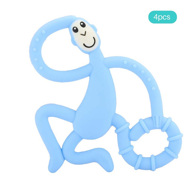 4pcs Cute Monkey Shaped Cartoon Silicone Soft Elastic Baby Teether