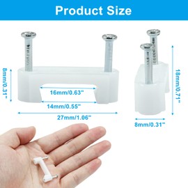Biaungdo 100 Pcs Cable Wire Clips with Two Steel Nails, 16mm White Cable Clips Nail Management Nail-in Clamps Wall Wire Cable Fasteners for Ethernet Cord, Cable(8mmx2)