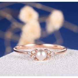 Cuteshop Elegant Pearl Rings Rose Gold CZ Crystal Fashion Engagement Wedding Ring (7)
