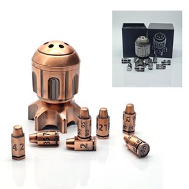 Lkjsjjns Metal Polyhedral Bullet Dice Set of 7 with Spinning Revolver Cylinder Container Steampunk Cyberpunk Style Dice for Dungeons and Dragons DND Gifts RPG Role Playing Gaming Dice (Red Brass)