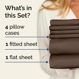King 6 Piece Sheet Set - Comfy, Breathable & Cooling - Hotel Luxury Bedding for Women, Men, Kids & Teens - 1 Flat & 1 Fitted Sheet & 4 Pillowcases w/ Deep Pockets - Ultra-Soft and Wrinkle Free - Brown