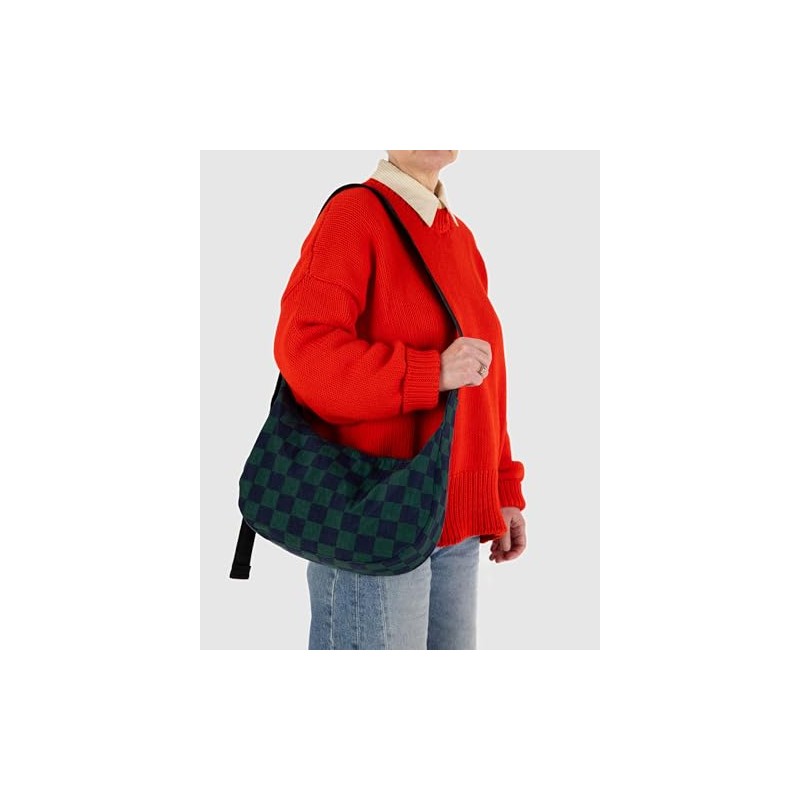 BAGGU Medium Nylon Crescent Bag - Navy Green Check