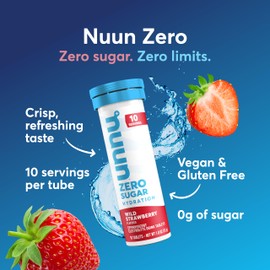 Nuun Zero Sugar Hydration Electrolyte Tablets - Sodium, Potassium, Chloride, Calcium, Magnesium, Light & Delicious Fruit Flavors, No Sugar, Gluten Free, Vegan, Wild Strawberry (80 Servings Total)