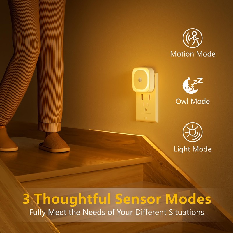 YUNLEX 2 Pack Plug in Night Light with Motion Sensor