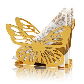 Decorative Butterfly Napkin Holders, Metal Standing Paper Napkins Dispenser for Wedding Party Table Space-Saving Organizer Kitchen Coffee Bar Shop Restaurant Dining Room & Outdoor (Gold)