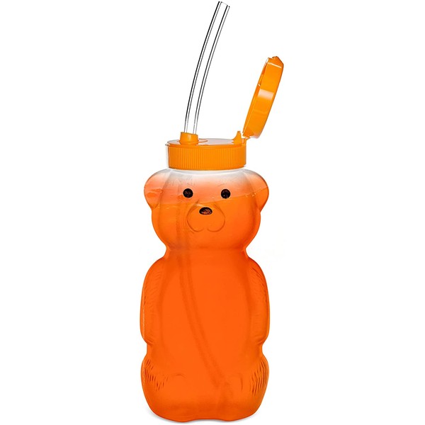 Special Supplies Juice Bear Bottle Drinking Cup with 3 Long Straws, Squeezable Therapy and Special Needs Assistive Drink Container, Spill Proof and Leak Resistant Lid