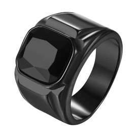 OIDEA Men's Agate Ring Signet Ring: Black Red Square Agate Biker Rock Men's Ring Band Ring Stainless Steel Jewellery Gift for Men Father Friend