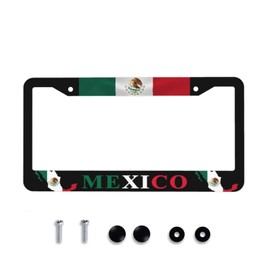 Mexican Flag License Plate Frame - Map Mexico Flag License Plate Covers Aluminum Metal Cute Auto Car Tag Holder with 2 Holes Equipped with Screws for Men Women