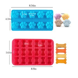 SCYFREID Puppy Dog Paw and Bone Silicone Molds, 2PCS Candy Cookie Chocolate Silicone Moulds Ice Cube Tray Dog Treats Baking Tools