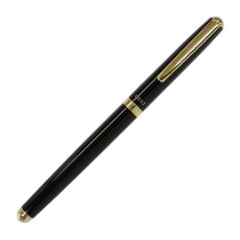 OHTO CR02 Gold Parts Model Ceramic Rollerball Pen, 0.5mm Fine Point, Aluminum Barrel with Gold-Plated Brass, Black Finish, Refillable Water-Based Black Ink, CR02-05-GBK