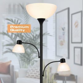 Luvkczc Floor Lamps for Living Room, 72" Tall Torchiere Floor Lamp with 8W Adjustable Reading Lights, Industrial Lamps for Living Room, Bedroom, Office, Black Tree Floor Lamp【3 Bulbs Included】