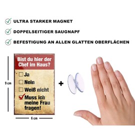 schilderkreis24 Funny Saying "Bist du der Chef Haus? Frau Fragen" Magnet Decorative Fridge Magnet Humour Funny Gift Idea Birthday Christmas Men Women 9 x 6 cm