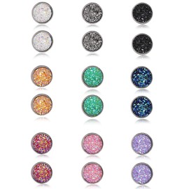 Ofeiyaa 9Pairs 20G Round Stud Earrings Stainless Steel Cute Druzy Crystal Studs Earrings Pierced for Women Ladies 12mm