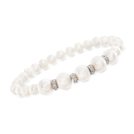 Ross-Simons 6-8.5mm Cultured Pearl and .25 ct. t.w. Diamond Stretch Bracelet With Sterling Silver. 7 inches