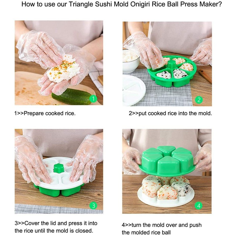 6 Cavity Triangle Sushi Mold Onigiri Rice Ball Press Maker