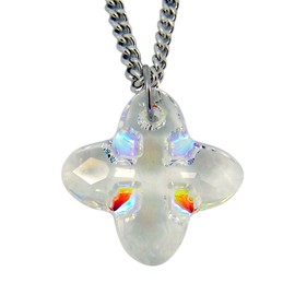 Crystal Greek Cross Pendant on Endless Rhodium Plated Chain Necklace, 1 Inch