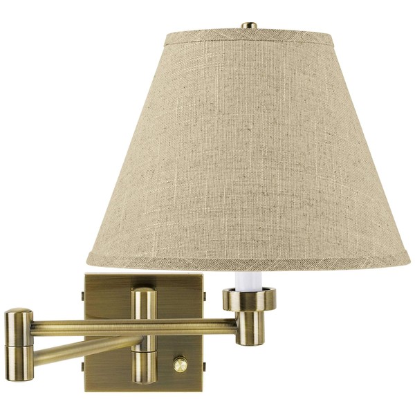 Modern Indoor Swing Arm Wall Lamp Antique Brass Metal Plug-in Light Fixture Dimmable Fine Burlap Empire Shade for Bedroom Bedside House Reading Living Room Home Hallway Dining - Barnes and Ivy