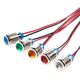 YFFSFDC 8mm DC 12-24V LED Waterproof Indicator Light Pilot Light Signal Indicator (Set of 5 Colors)