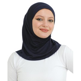 Prien Sport Instant Hijab For Women, Muslim Cotton Turban, Soft Head Scarf, Ready To Wear Hijabs Prayer Clothes, Islamic Wear (Navy Blue)