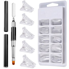 YFFSFDC Perfect Nail Tool Set Nail Art with 100 Transparent Fake Nail Mold & 5 Transparent Nail Tip Clips & 1 Polygel Brush Suitable for Beginners