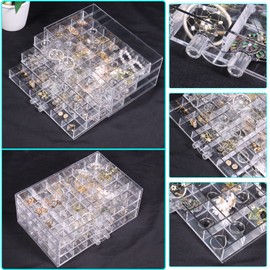 Nwvuop Earring Storage Box Clear Acrylic Jewellery Storage Box Clear Earring Holder with 3 Drawers 72 Small Compartments for Ring Earring
