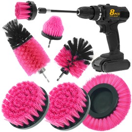 ETOUPA 8 Pcs Drill Brush Attachment Set, Power Cleaning Scrub Brush Kit with Extend Long Attachment, All Purpose Drill Scrub Brushes for Car, Grout, Floor, Tub, Bathroom and Kitchen (Pink)