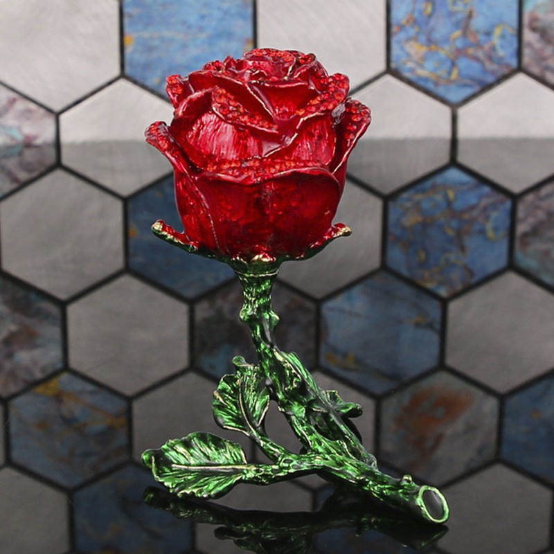 Jewelry Box Rose Shaped Rhinestone Delicate Retro Ring Earring Storage