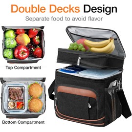 Beaulyn Lunch Box for Men - Expandable Double Deck Lunch Bag, Insulated & Leakproof Cooler Bag with Adjustable Shoulder Strap - Lunch Cooler Bag for Office Picnic Hiking Beach(Black)